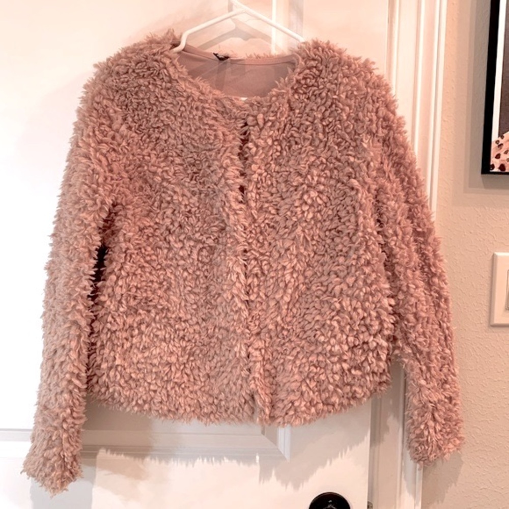 Divided H&M Faux Fur Teddy Mauve Cardigan Size Medium